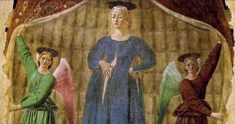 Details of the Madonna del Parto at Monterchi by Piero della Francesca