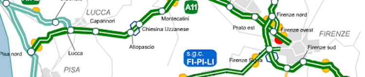 Click for larger image of roadways around Florence, Pisa, Siena