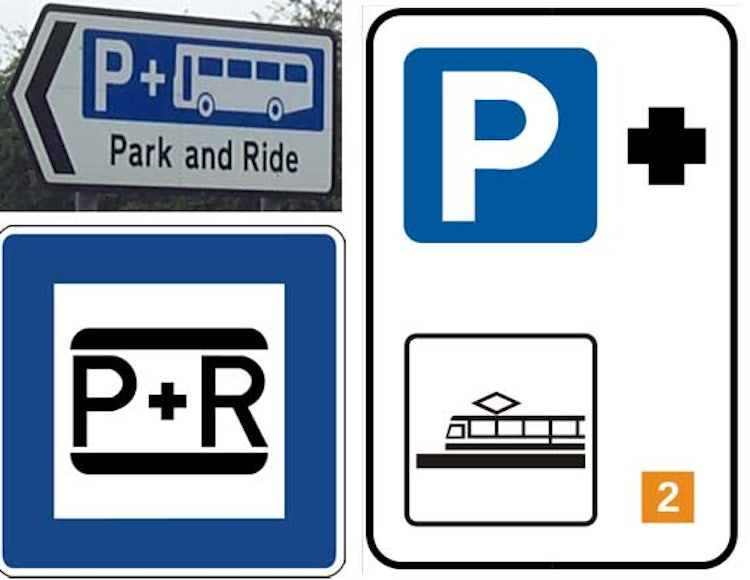 Italian road signs for Park and Ride