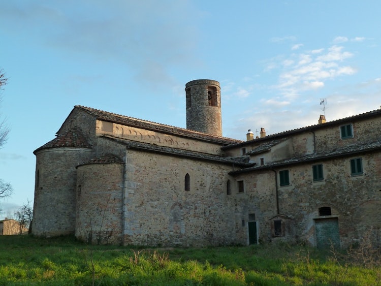 Round bell tower of Pacina Church in Chianti