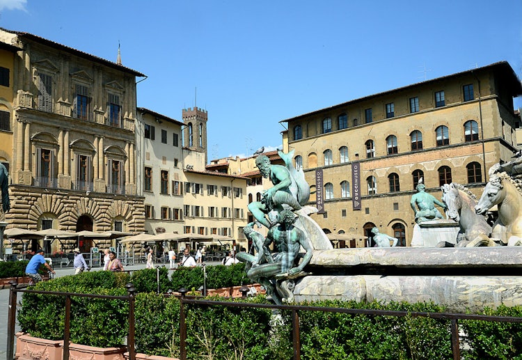 The majesticfountains in Piazza Signoria in Florence city center