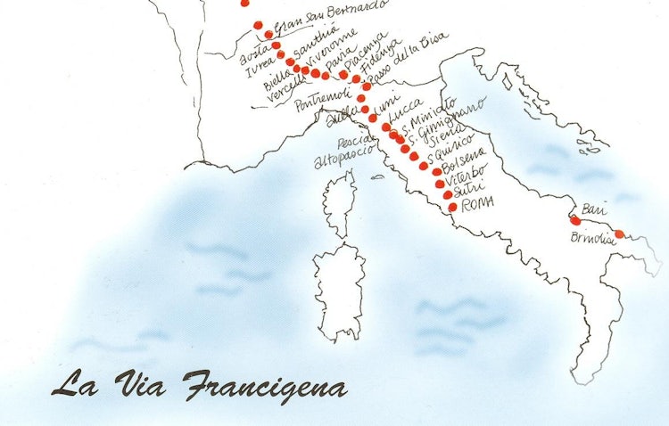 Map of via Francigena in Tuscany