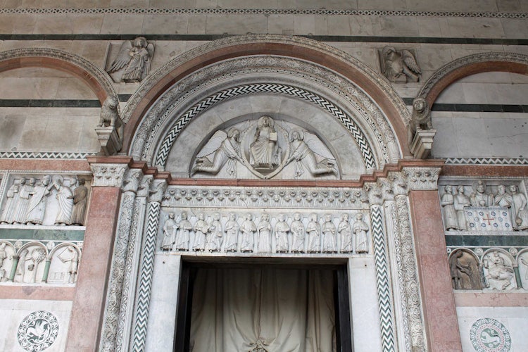 Marble carvings in the Portico of the Duomo San Martino in Lucca