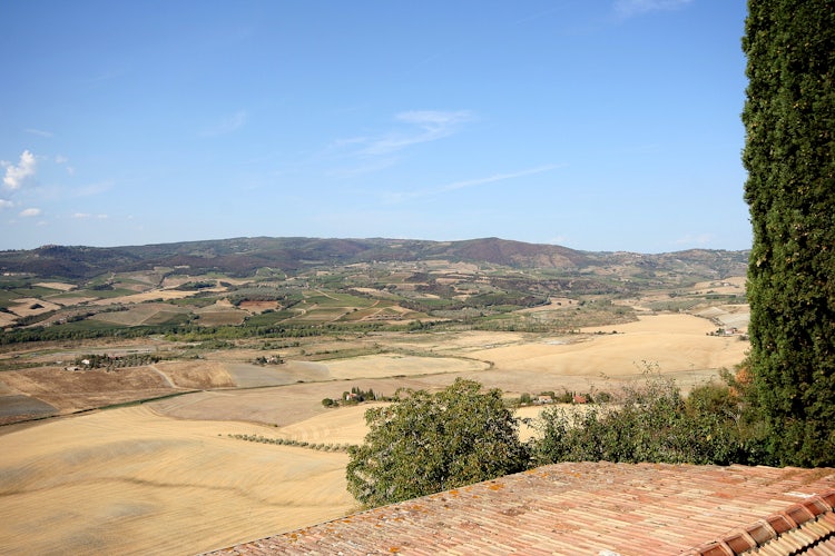 Landscape as seen from Montenero d'Orcia town walls in Montecucco, Maremma