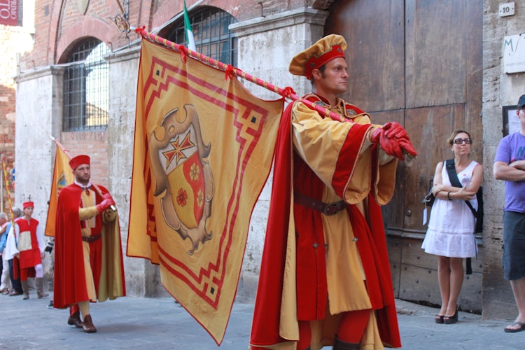 one of the contrada in Montepulciano parades on the Bravio delle Botti festival