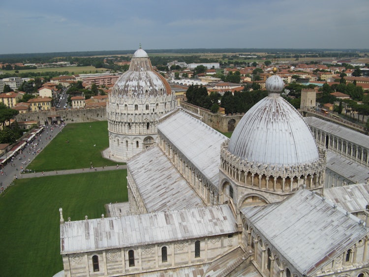 Looking down from the tower of Pisa - be sure to book ahead.