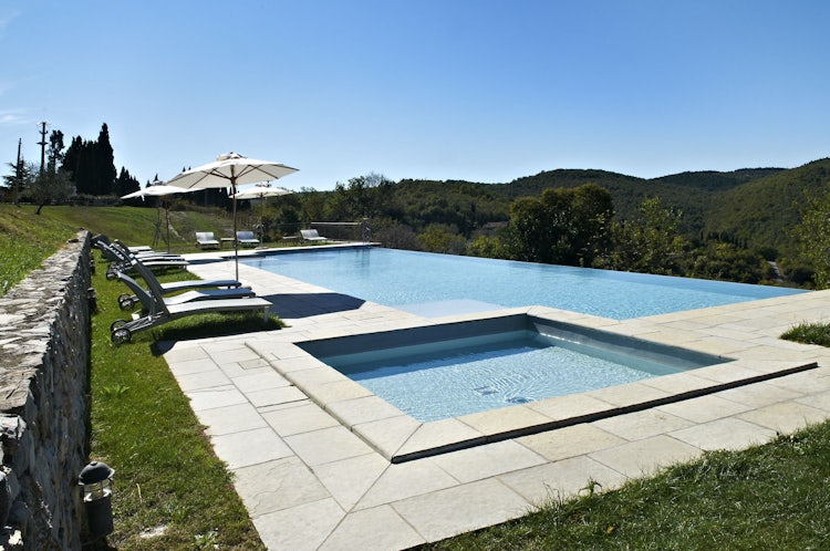 Poolside view for Borgo Pietrafitta near Castellina in Chianti