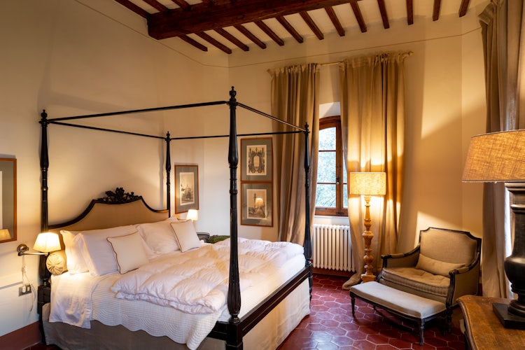Bedroom detail at Villa Piaggia near Montaione