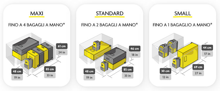 tre formati per il deposito bagagli