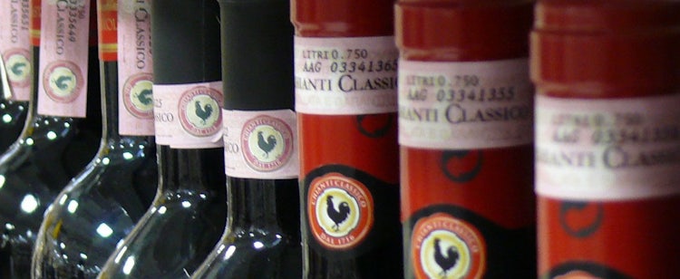 Pink label which indicates Chianti Classico wines